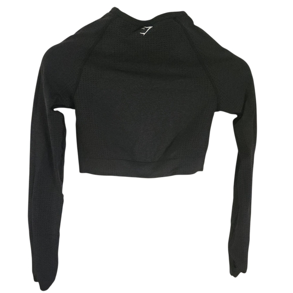 GYMSHARK Black Long Sleeve Crop Top with Thumbholes Vital Seamless Crop Small - Picture 3 of 11